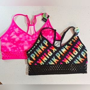 NWT Victoria's Secret PINK Tie dye & Logo Caged Sports Bra Lot of 2 LARGE
